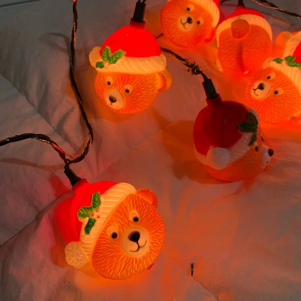 Vtg‎ Bear Christmas Blow Mold String Lights Holiday Decoration 9 Count Flaw